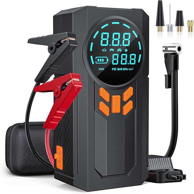 Jump Starter with Air Compressor, 5000A 160PSI Battery Jumper Starter Portable (9.0 Gas/8.0L Diesel), 12V Jump Box Car