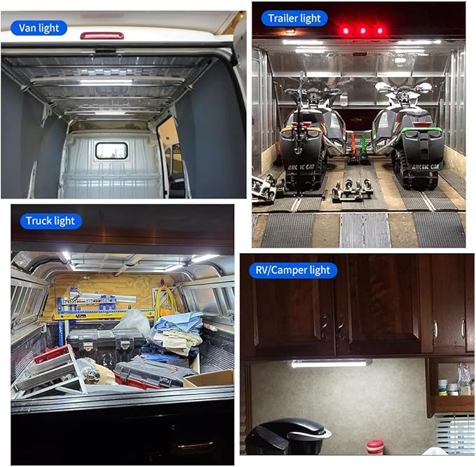 12V LED Interior Light Bar | 120LEDs 1800LM 8W DC 12 Volt led Strip Lights with ON/Off Switch RV Led Lights Interior for Camper Truck Van Boat Trailer Cargo Lights Fixture Motorhome (4Pack)