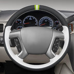 MEWANT Hand Stitch Steering Wheel Cover for Chevy Silverado 1500 Avalanche Black White Faux Leather Steering Wheel Wrap