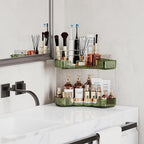 Asayuee 2-Tier Corner Bathroom Counter Organizer with Top Toothbrush Holders,Large Makeup Organizer Countertop with Brush Hol