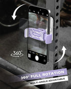 APPS2Car Gym Magnetic Phone Holder, 360 Adjustable, Compatible with 4.7-6.5" Smartphones, Alloy Base and Joint, Gym Accessories for Women, Purple