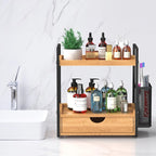 LEMIKKLE Bathroom Counter Organizer with Drawer and Basket,Wood Countertop Organizer for Bathroom Decor Makeup Tray for Perfu