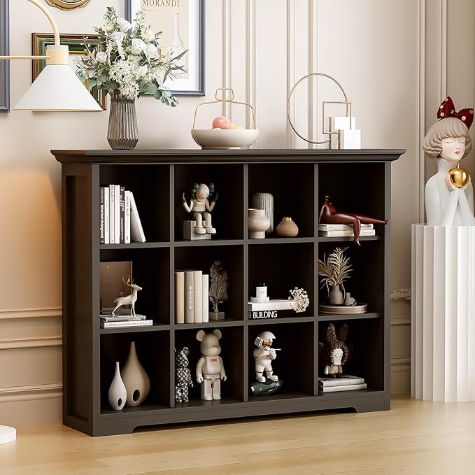 OSCHF Cube Storage Bookcase with Base - Wooden 3 Tiers Floor Standing Open Shelf Cabinet for Home and Office, 12-Cube Lattice