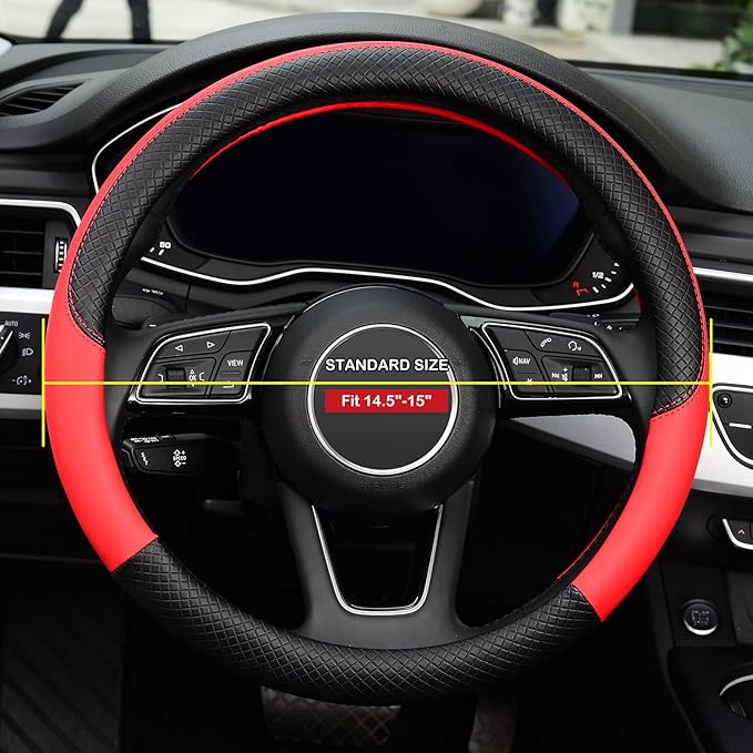 LABBYWAY Steering Wheel Cover, Universal Fit 15 Inch Microfiber Leather Car Wheel Protector, Anti-Slip, Red