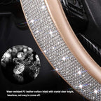 Bling Diamond Leather Steering Wheel Cover, Golden Steering Wheel Covers for Women Girls with Crystal Rhinestones, Universal Fit 14.5-15 Inch Car Steering Wheel Bling Cover Accessories