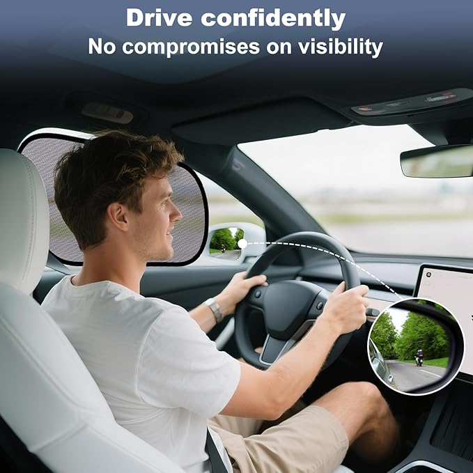 XCBYT Tesla Model Y Car window Shades for Baby | 4 PCS Cling Side Window Sun Shade for Sun Blocker, Heat Insulation | Semi-Transparent Car Privacy Window Covers | Transparent Front Driver Window Shade