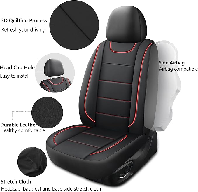 Car Seat Covers, Quilting Leather Seat Cover Two Front Seats, Waterproof Faux Leather Automotive Seat Covers for Cars, Univer