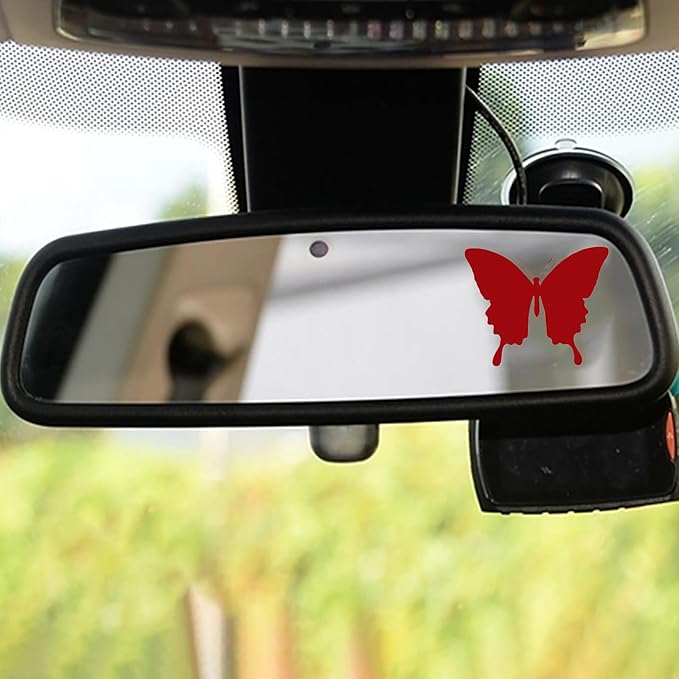 Dotesy 3 PCS Bling Rearview Mirror Cover, Elastic PU Leather Auto Rear View Mirror Protector with Butterfly Car Interior Accessories Universal for Car, SUV, VAN (Red)