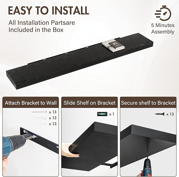 72 Inch Floating Shelves, 12" Deep Floating Shelf Wall Mounted, 72" Wall Shelves, Rustic Deep Bookshelf, Extra Deeper & Thick