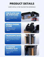 Car Cup Holder Tray, 10 Inch 4-in-1 Cup Holder Tray, 360° Rotating Drink Holder Expander with Detachable Food Tray & Phone Ho