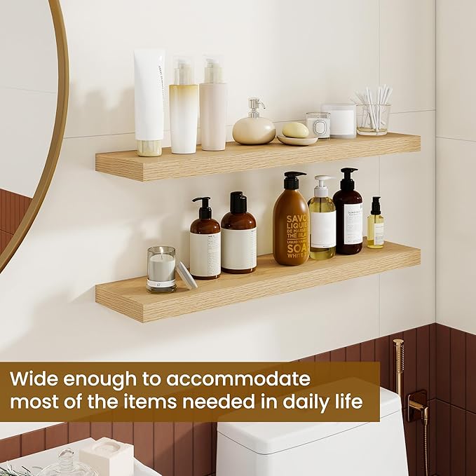 Dreamland 30Inch Floating Shelves for Wall, Rustic Wooden Floating Shelves for Bathroom|Bedroom|Kitchen, 2 Pack Deep Wall Mou