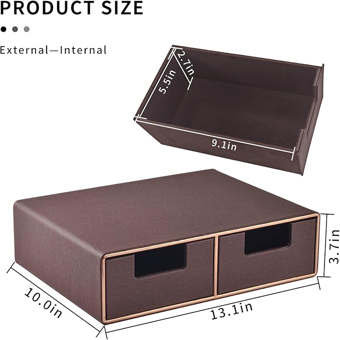 Stackable Organizer Drawer and Leather Desk Organizer with Drawers－Mini Desktop Drawer Organizer Stackable－Multifunctional Ta