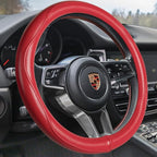 HAOKAY Top Grade Red Genuine Leather Steering Wheel Cover Women, Luxury Steering Wheel Cover for Cars, SUVS and Trucks，Universal 14.5-15 inch