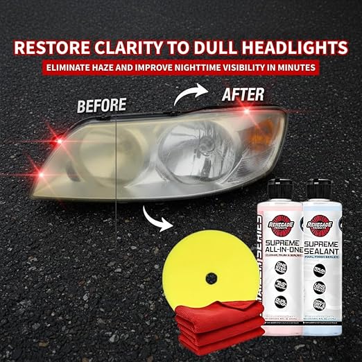 Renegade Products Headlight Restoration Kit – Fix Foggy Headlights with All-in-One Cleaner, Sealant, Pad & Towels – Revives C