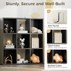 COMHOMA 9 Wood Cube Storage Organizer with Open Back and Removable Back Panels, 11In Black Cube Storage Bookshelf, Cubicle Sh