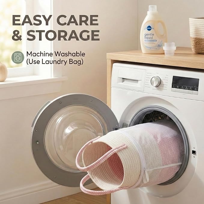 JMvicyroam 65L Extra Large Blanket Basket for Living Room - Woven Cotton Rope Laundry Hamper with Reinforced Handles - Storag