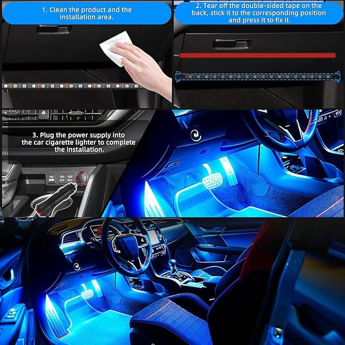 Interior Car Lights, Led Lights for Car Accessories, Christmas Stocking Stuffers for Men Women Teen Girls, RGB Car Interior LED Lights with App Remote, 2 Lines Design LED Lights for Cars with Charger