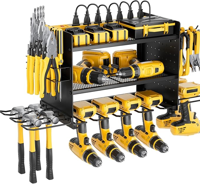 Power Tool Organizer Wall Mount, 3 Layer 8 Drill Holder Tool Shelf Storage Rack for Garage Organization, Birthday Gifts for H