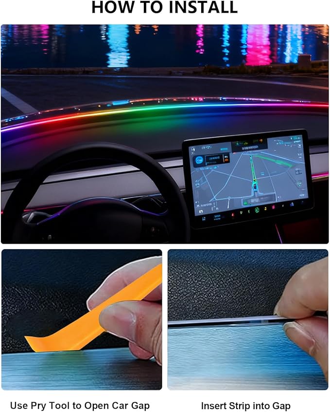 for Tesla LED Car Ambient Lighting Strip Model Y Juniper Model 3 Highland Accessories 2017-2026 Dashboard Windshield Interior LED Light Strip Waterproof Decoration Atmosphere Ambient Lighting