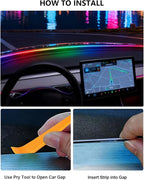for Tesla LED Car Ambient Lighting Strip Model Y Juniper Model 3 Highland Accessories 2017-2026 Dashboard Windshield Interior LED Light Strip Waterproof Decoration Atmosphere Ambient Lighting