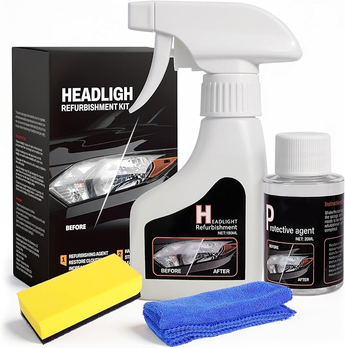 Headlight Restoration Kit Cleaner Restorer: Car Headlamps Oxidized & Yellowed Lens Repair with Protective Coating - Clear Bright Headlights for Trucks Motorcycles