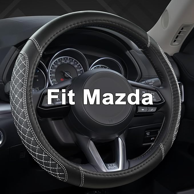 West Llama Car Steering Wheel Cover for Mazda 3,5,6,CX-3,CX-5,CX-30,CX-50,CX9,CX-9,MX-5 Miata,CX-7,RX-8,14.5-15 inches(Diamon