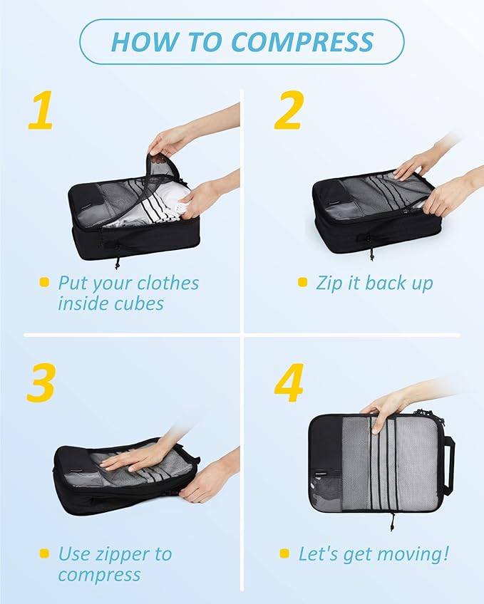 BAGSMART 6 Set /4 Set/2 Set Compression Packing Cubes for Travel, Lightweight Luggage Organizer Bags, Durable Space Saver Bag