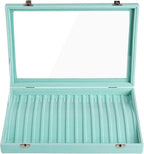 Frebeauty 15 Hooks Necklace Tray Velvet Neckalce Organizer with Clear Lid Lockable Necklace Holder Box Jewelry Organizer for 