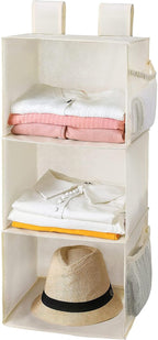 MAX Houser 3-Shelf Hanging Closet Organizers, Collapsible Closet Hanging Shelves for Camper, Nursery Hanging Organizers, Beig
