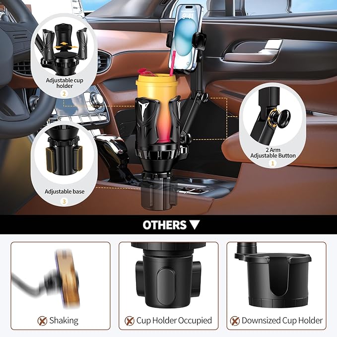 Phone Holders for Your Car, Adjustable Car Cup Holder Expander with Rubber Grip, Secure Hold, Multi-Scenario Use for Drivers,