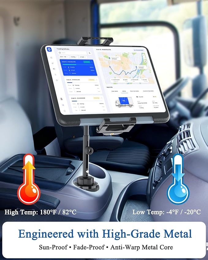 Cup Holder Car Tablet Mount [Thick Case Friendly] Aluminum Long Arm Heavy Duty Cupholder Tablet Mount for Truck/Pickup for Car Accessories, Fits iPad Pro 13/Air/Mini, Galaxy Tab, 5.5-15.6" Devices
