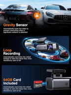 4K Dash Cam Front, Built-in 5G WiFi, 64GB Card Included, Dash Camera for Cars, Mini Dashcam with Super Night Vision, Loop Rec