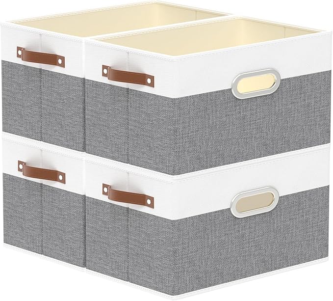 Yawinhe Fabric Storage Baskets, Foldable Closet Organizer for Shelves, Large Boxes with 3 Handles, Canvas Bins for Clothes, W