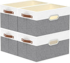 Yawinhe Fabric Storage Baskets, Foldable Closet Organizer for Shelves, Large Boxes with 3 Handles, Canvas Bins for Clothes, W