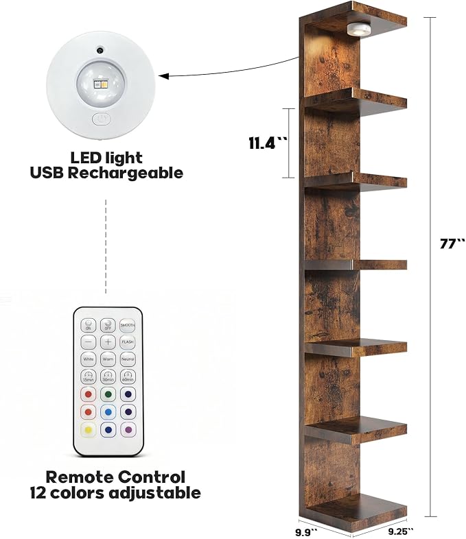 7-Tier Wall Shelf Unit with USB Rechargeable Led Light (Remote Controlled),Versatile Floating Display Shelves,Lack Style Wall