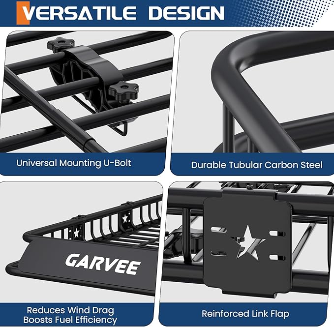 Garvee 64 in x 39 in Universal Roof Rack Basket, 200 LBS Capacity Luggage Rack, Heavy Duty Rooftop Cargo Carrier, Car Top Luggage Holder Basket Heavy Duty for SUVs, Trucks, Vehicles