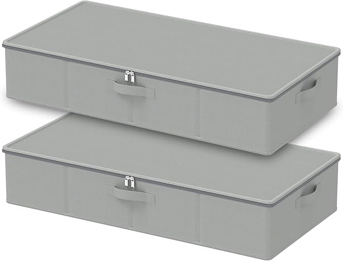 Under Bed Storage Containers, Foldable Closet Organizers with Handles, Underbed Cube Organizer Basket with Zippered, 2 Pack, 