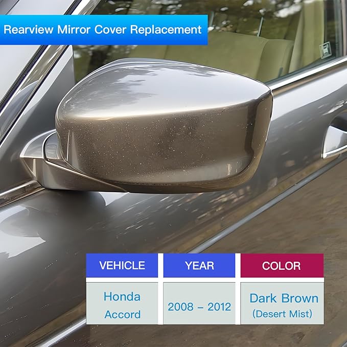 Passenger Right Side Mirror Cover Cap Compatible with Honda Accord 2008-2012 | Bold Beige Metallic (Code: YR-574M) - Gold Champagne | Direct Replacement Door Wing Mirror Housing