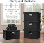 Graciadeco Medium 15" 21 Quart Collapsible Stackable Storage Bins with Lids, 3 Packs Black Foldable Fabric Closet Boxes Heavy