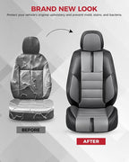 FREESOO Black Gray Front Car Seat Covers - Faux Nappa Leather Seat Covers for Cars, with Carbon Fiber Texture Seatbelt Pads, 