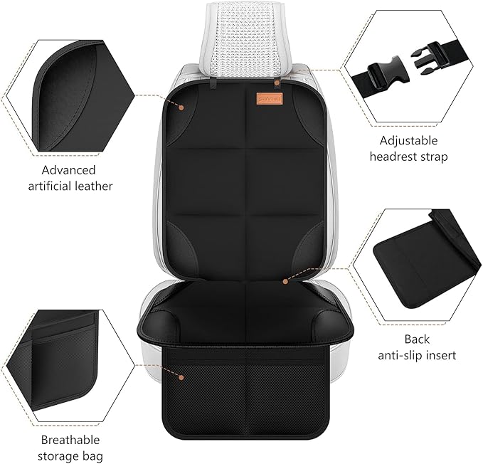 SMART ELF Car Seat Protector, 2Pack Seat Protector Protect Child Seats with Thickest Padding and Non-Slip Backing Mesh Pocket