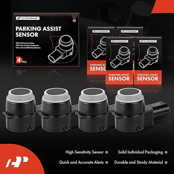 A-Premium 4-PC Reverse Backup Parking Aid Assist Sensor Compatible with Chevy, GMC, Buick, Cadillac & Saturn Models - Silvera