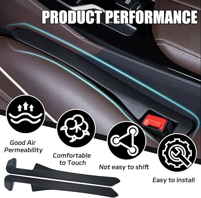 2PCS Car Seat Gap Filler, Soft Foam Leather Seat Side Gap Filler Plug, Fill The Gap Between Seat and Console, Stop Things from Dropping, Universal Interior Car Accessories (Black)