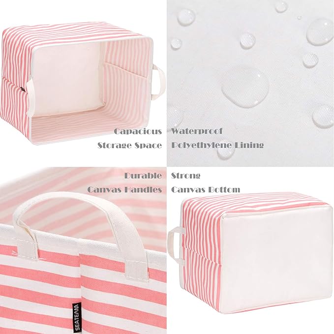 Sea Team Collapsible Canvas Fabric Storage Basket with Handles, Rectangle Waterproof Storage Bin, Box, Cube, Foldable Shelf B