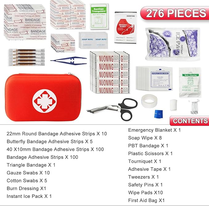 276PCS First Aid Kit Home Car Camping Hiking Emergency Supplies Small Compact Lovely Bag for School Outdoor, Basic Outdoor Es
