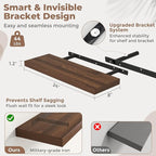 24 Inch Floating Shelves for Wall Set of 2, 8"D Wood Grain Bathroom Shelves with Invisible Brackets, Easy Install Engineered 