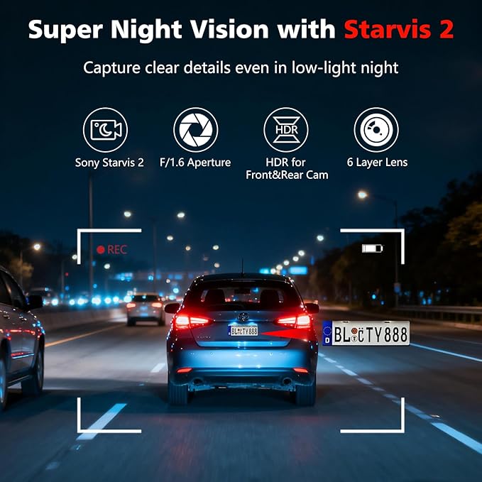 4K+2.5K+2.5K Dash Cam, STARVIS 2 Sensor, Dash Camera 3-Channel, Free 64GB Card, Dashcam with 5G WiFi GPS, G-Sensor,Loop Recor