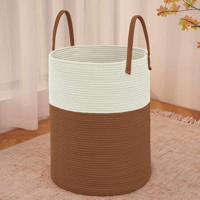 JMvicyroam Large Woven Laundry Basket Hamper,80L Cotton Rope Storage Bin for Blankets,Toys and Clothes,Decorative Tall Nurser