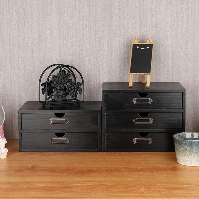 Wooden Storage Box Rustic Desktop Organizer with 2 Drawers Office Desk Accessories Shelf Small Craft Storage Containers Apoth