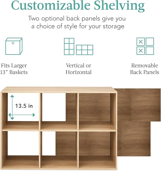 Best Choice Products 6-Cube Storage Organizer, 13.5in Shelf Opening, Bookcase, Display Shelf, Customizable w/ 3 Removable Bac
